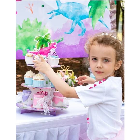 WERNNSAI Watercolor Dinosaur Cupcake Stand - 3-Tier - Picture 2 of 4